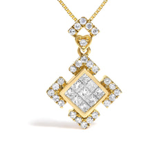 10K Yellow Gold 3/8 Cttw Princess Diamond Geometric Pendant Necklace