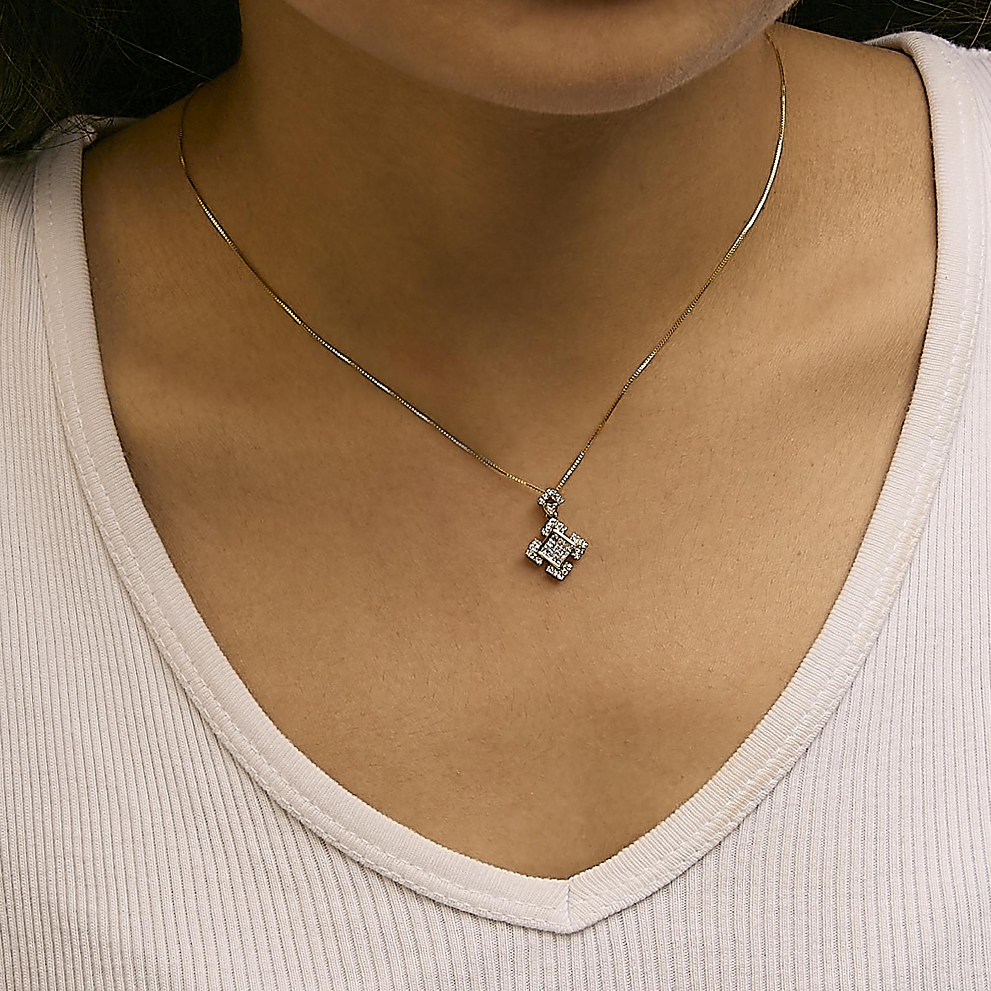 10K Yellow Gold 3/8 Cttw Princess Diamond Geometric Pendant Necklace