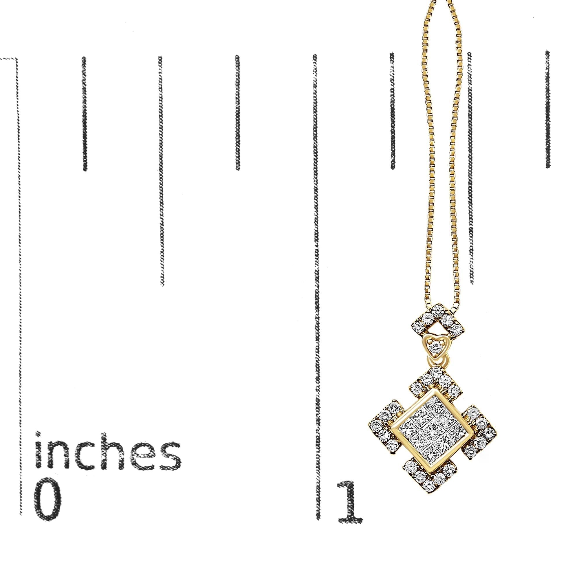 10K Yellow Gold 3/8 Cttw Princess Diamond Geometric Pendant Necklace