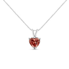 14K White Gold Martini-Set 1.00 Cttw Lab Grown Pink Heart Diamond Solitaire 18" Pendant Necklace (Pink Color, VS2-SI1 Clarity)