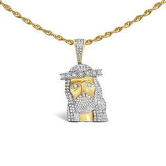 Men's 10K Yellow Gold 1 1/3 Cttw Diamond Studded Jesus Pendant Necklace