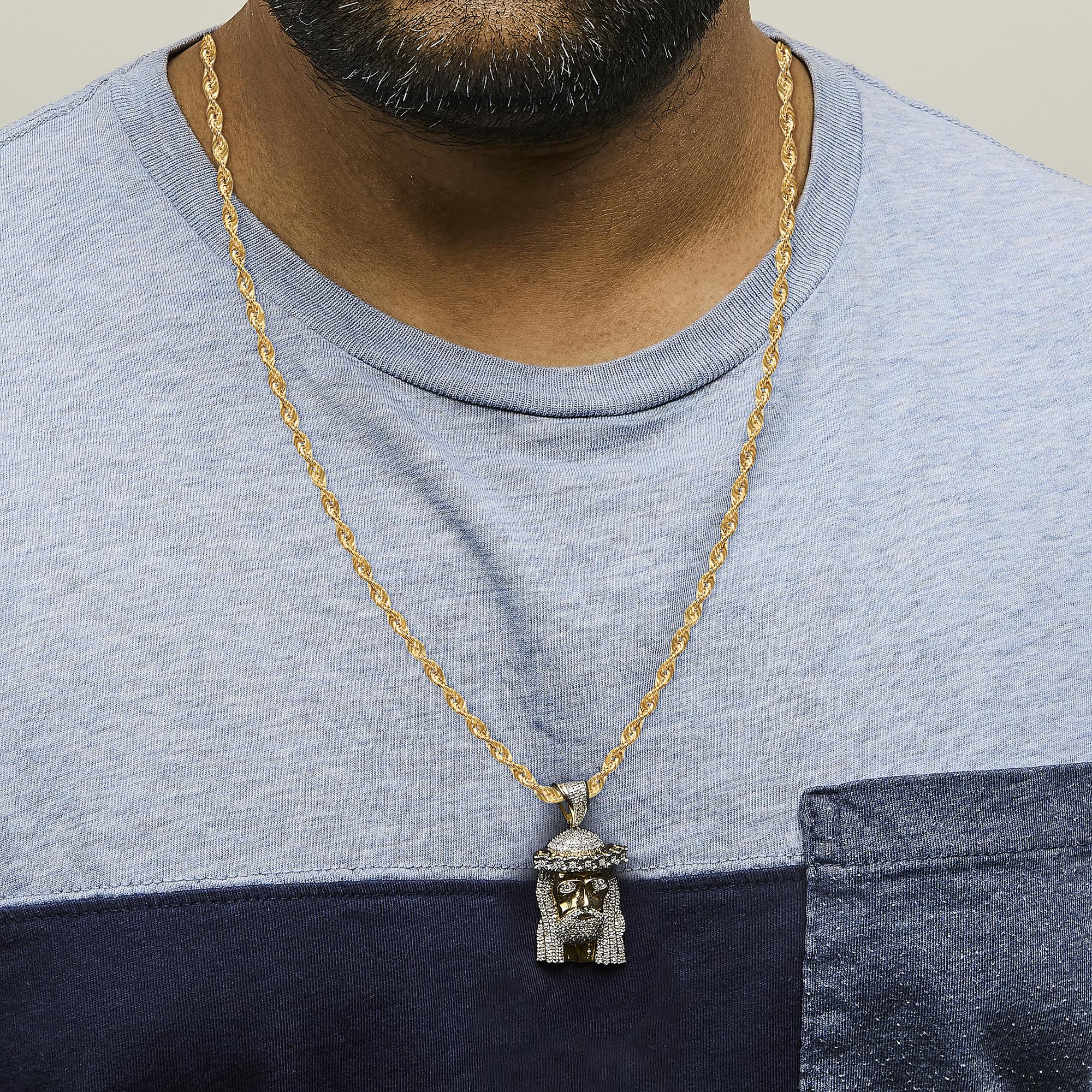 Men's 10K Yellow Gold 1 1/3 Cttw Diamond Studded Jesus Pendant Necklace