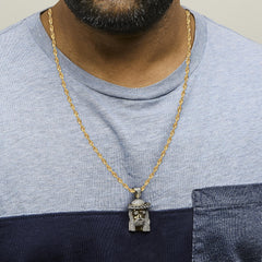 Men's 10K Yellow Gold 1 1/3 Cttw Diamond Studded Jesus Pendant Necklace