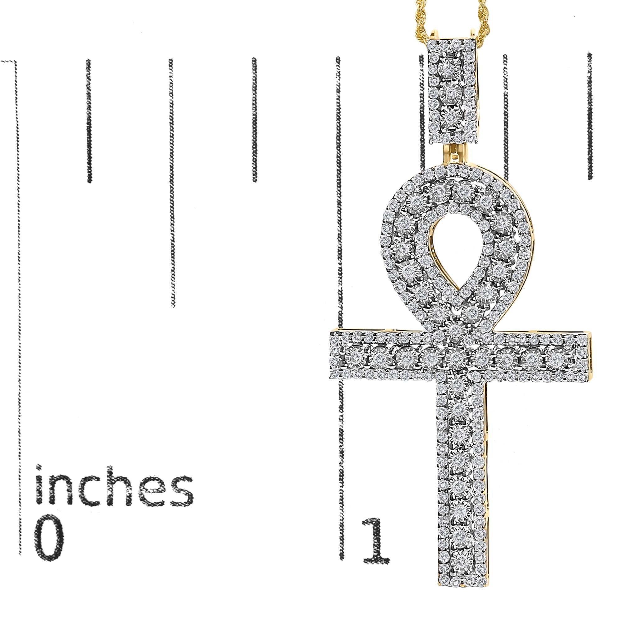 Men's 10K Yellow Gold 1.00 Cttw Diamond Ankh Cross Pendant Necklace