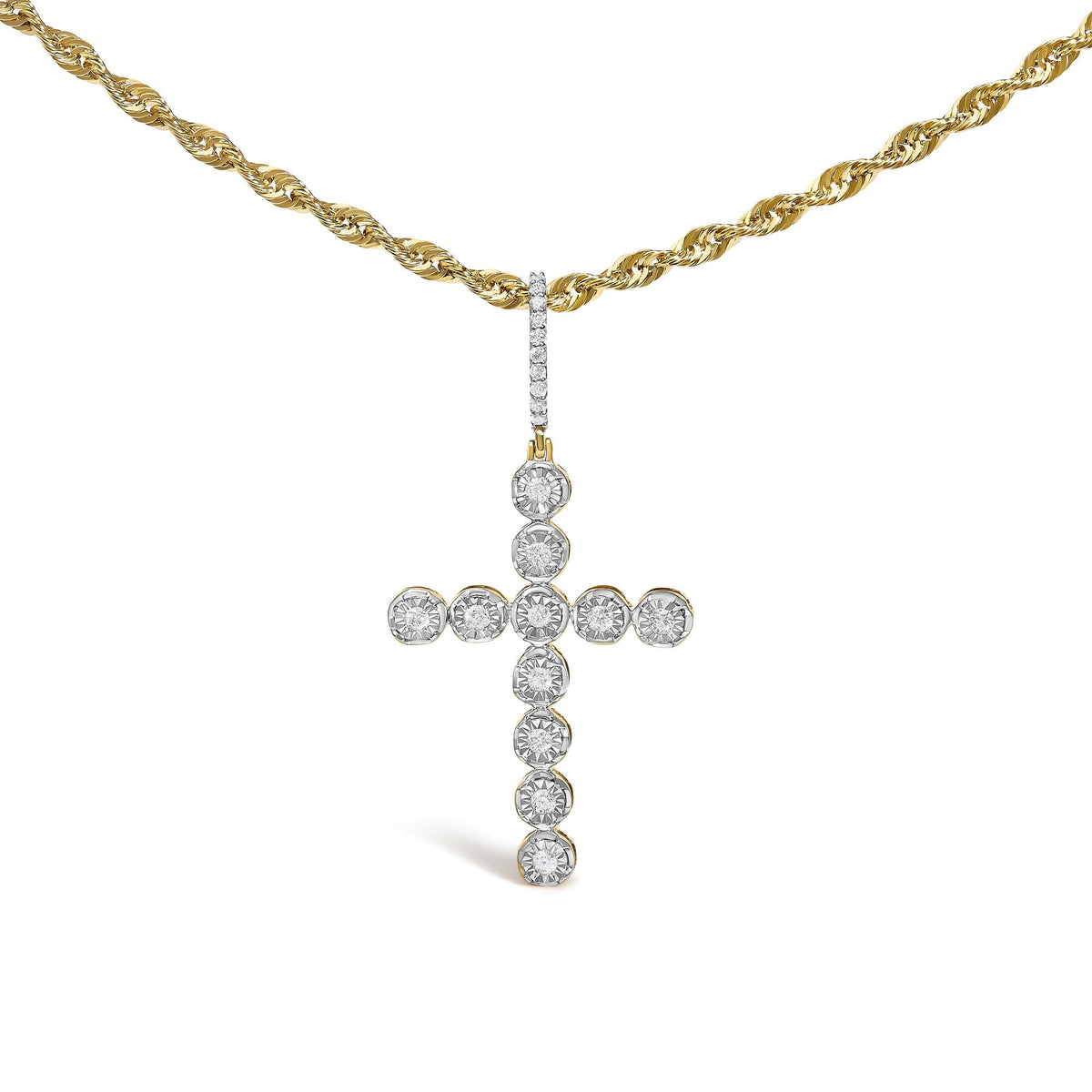 10K Yellow Gold 5/8 Cttw Miracle Set Round Diamond Circle Link Cross Pendant Necklace for Men (H-I Color, SI1-SI2 Clarity) - NO CHAIN INCLUDED
