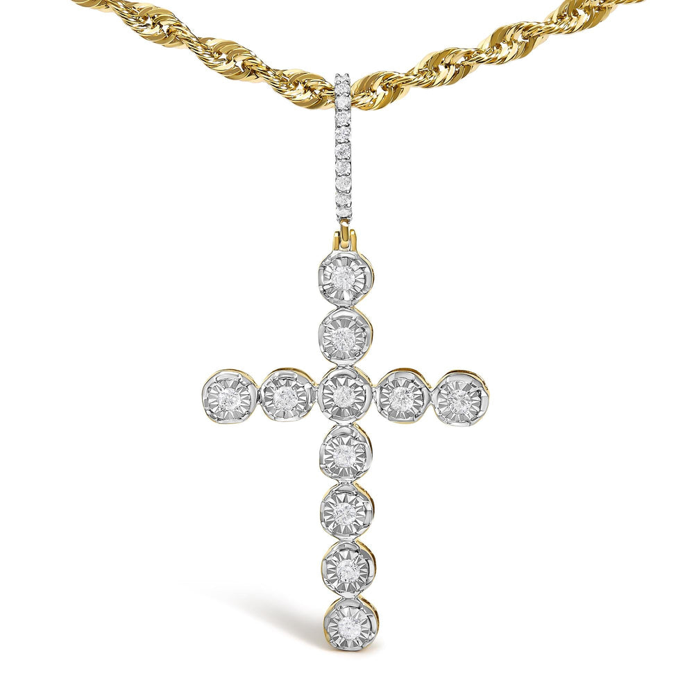 10K Yellow Gold 5/8 Cttw Miracle Set Round Diamond Circle Link Cross Pendant Necklace for Men (H-I Color, SI1-SI2 Clarity) - NO CHAIN INCLUDED