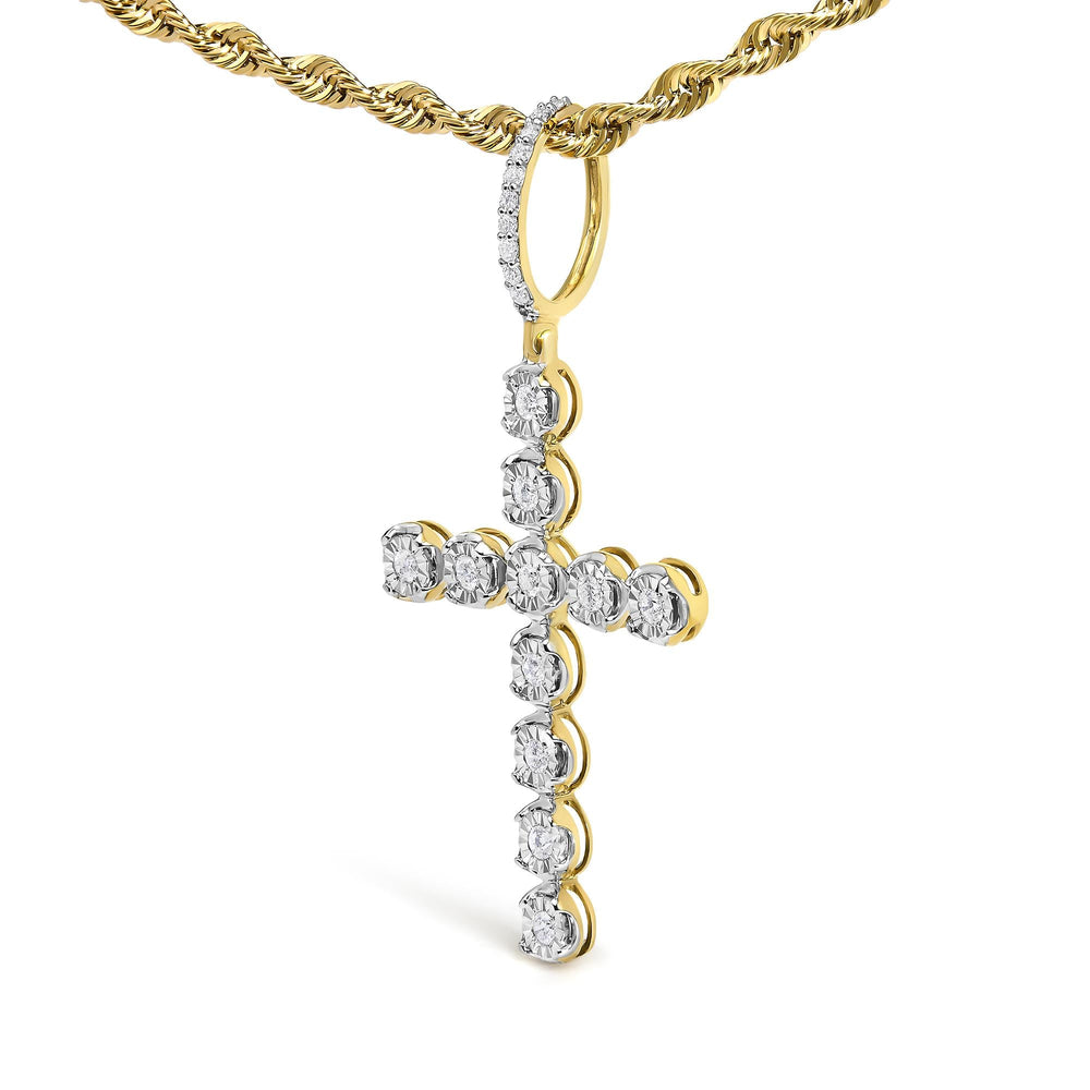 10K Yellow Gold 5/8 Cttw Miracle Set Round Diamond Circle Link Cross Pendant Necklace for Men (H-I Color, SI1-SI2 Clarity) - NO CHAIN INCLUDED