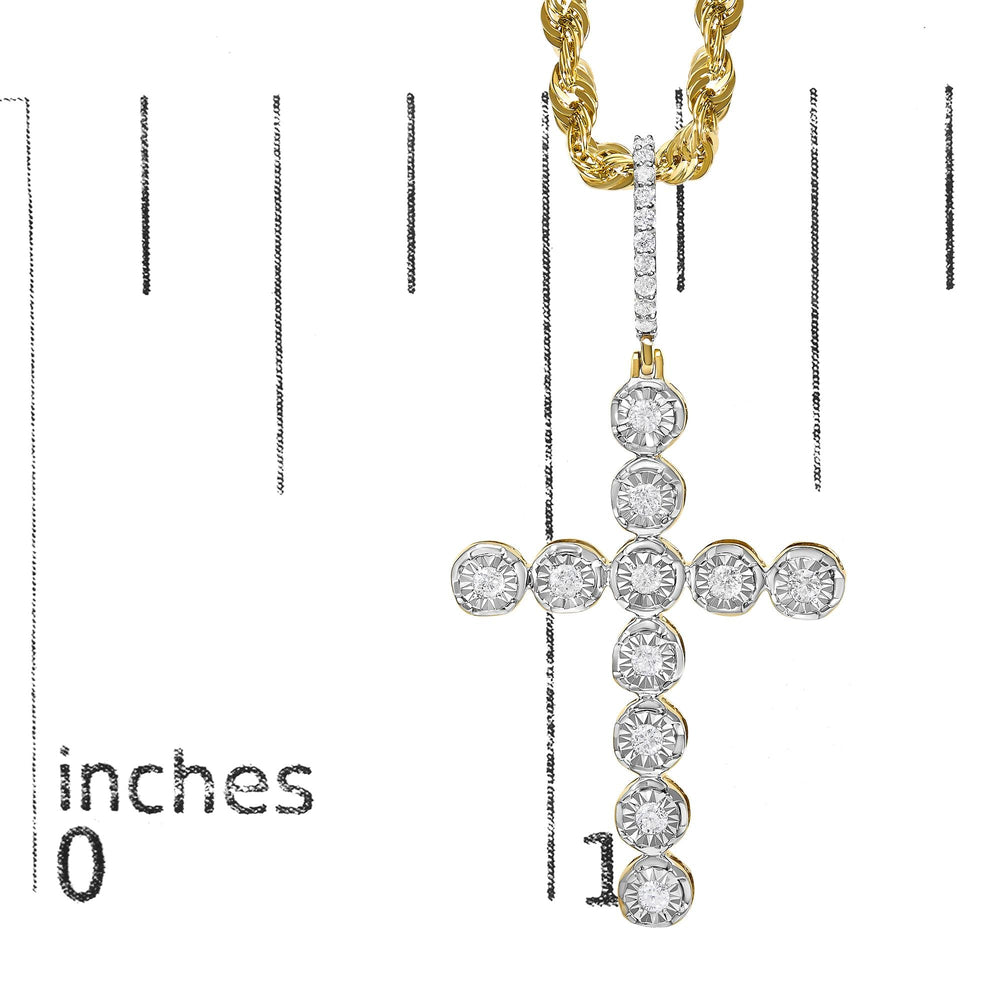 10K Yellow Gold 5/8 Cttw Miracle Set Round Diamond Circle Link Cross Pendant Necklace for Men (H-I Color, SI1-SI2 Clarity) - NO CHAIN INCLUDED