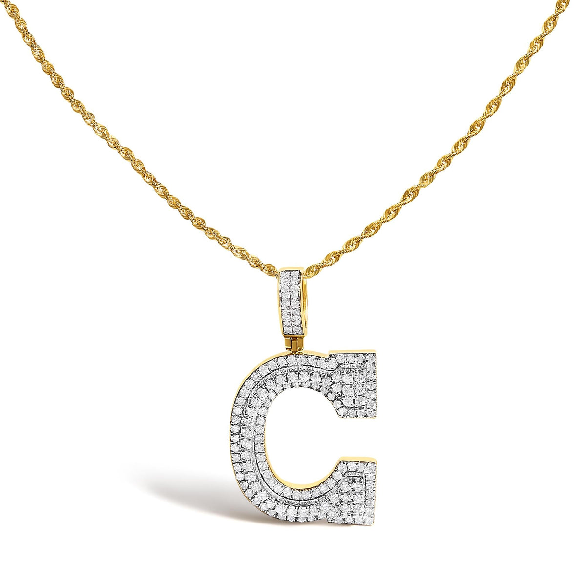 Men's 10K Yellow Gold 1 3/4 Cttw Diamond Letter C Initial Pendant Necklace