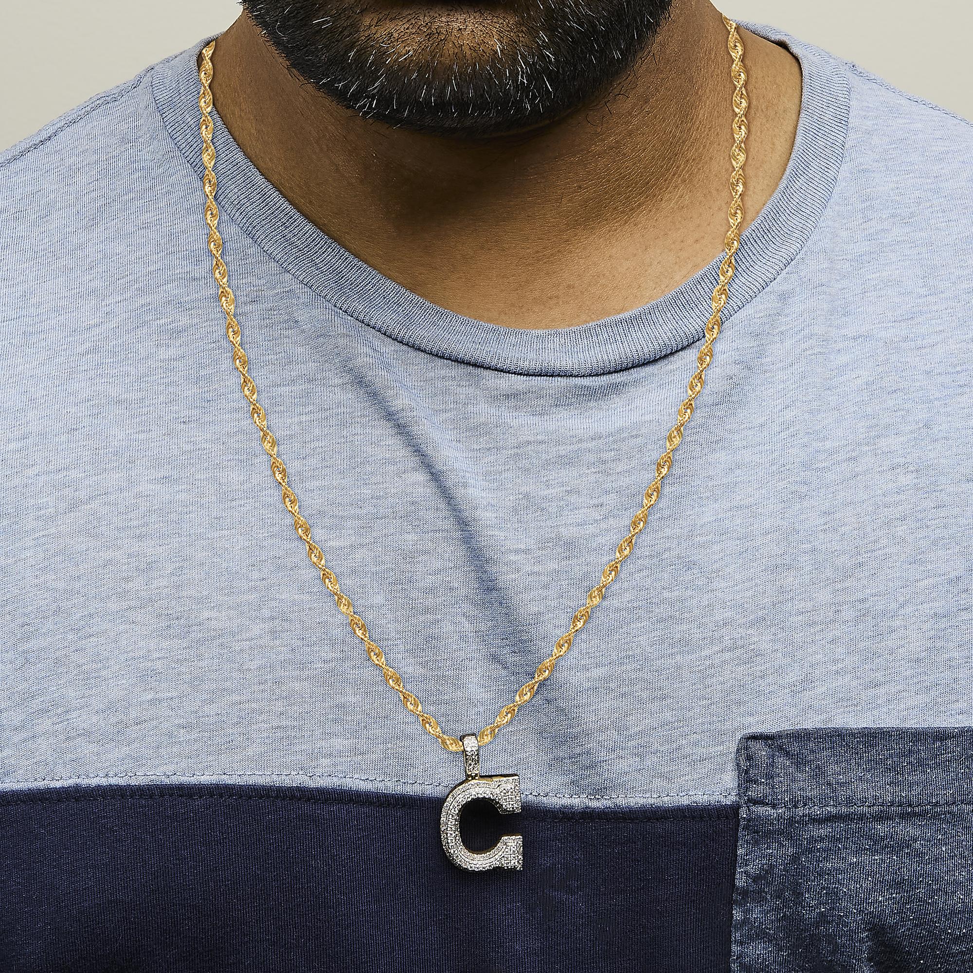 Men's 10K Yellow Gold 1 3/4 Cttw Diamond Letter C Initial Pendant Necklace