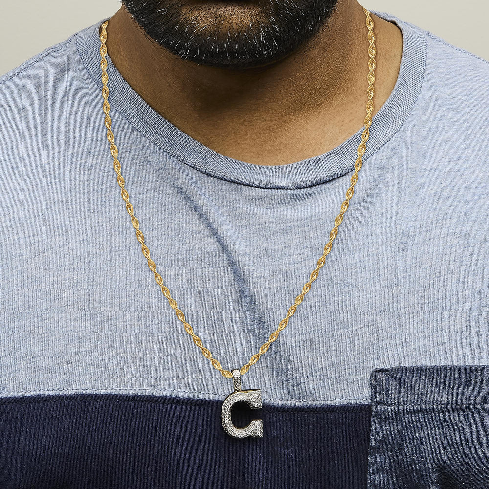 Men's 10K Yellow Gold 1 3/4 Cttw Diamond Letter C Initial Pendant Necklace