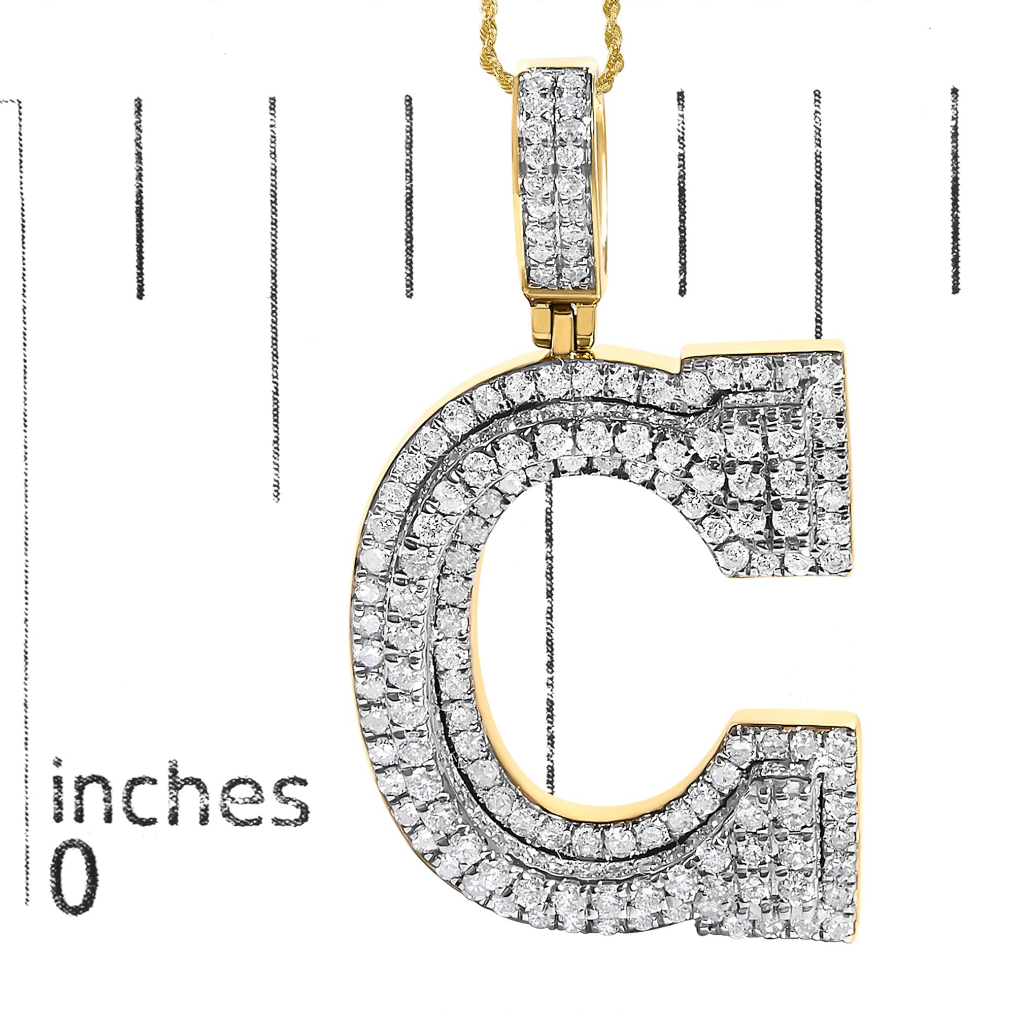 Men's 10K Yellow Gold 1 3/4 Cttw Diamond Letter C Initial Pendant Necklace