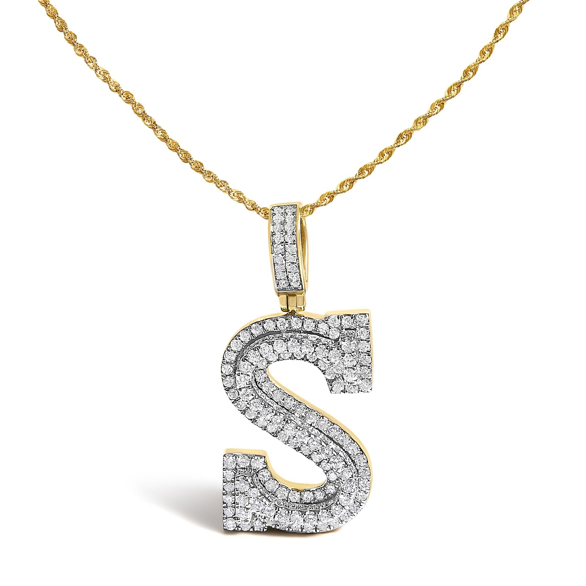 Men's 10K Yellow Gold 1 5/8 Cttw Letter S Initial Pendant Necklace