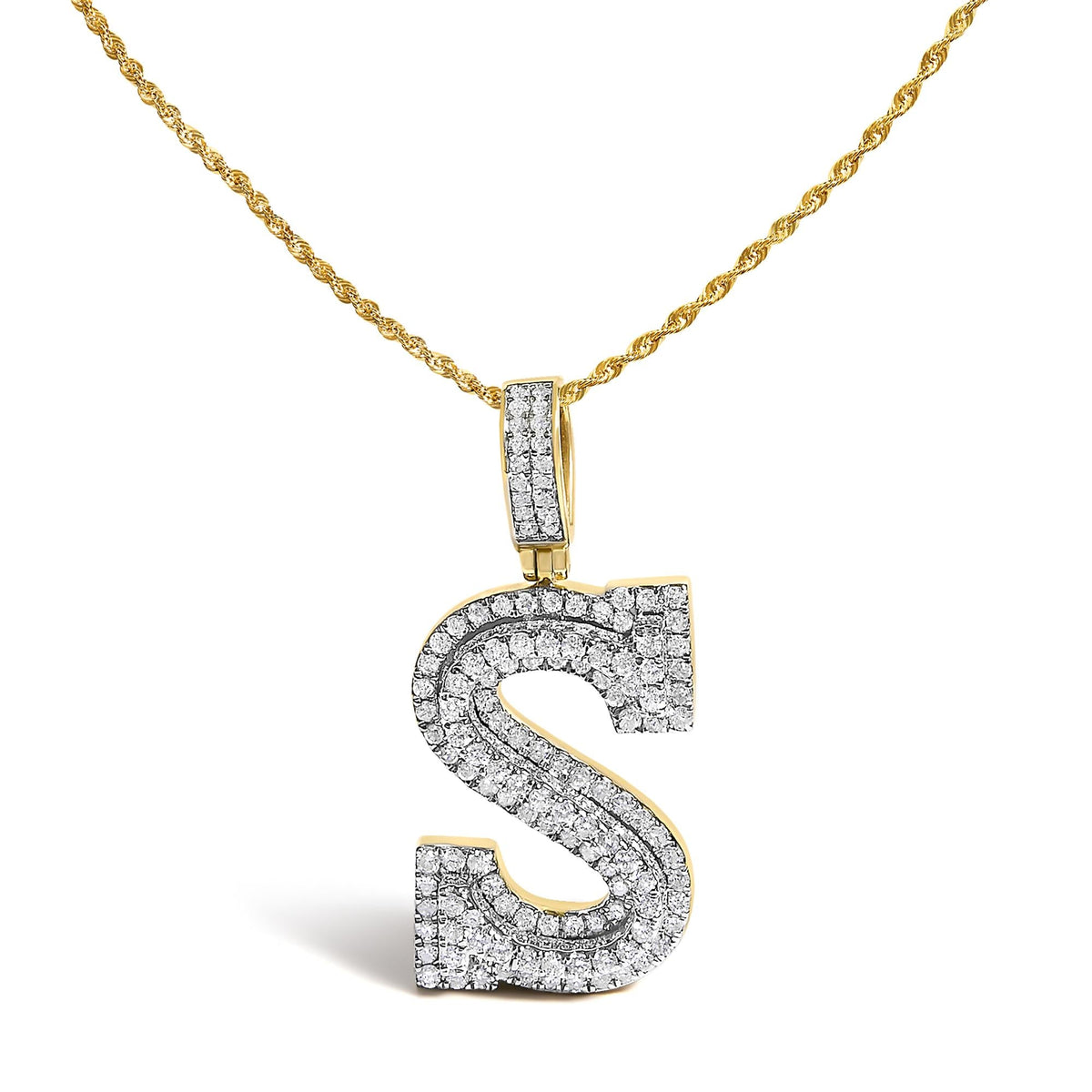 Men's 10K Yellow Gold 1 5/8 Cttw Letter S Initial Pendant Necklace