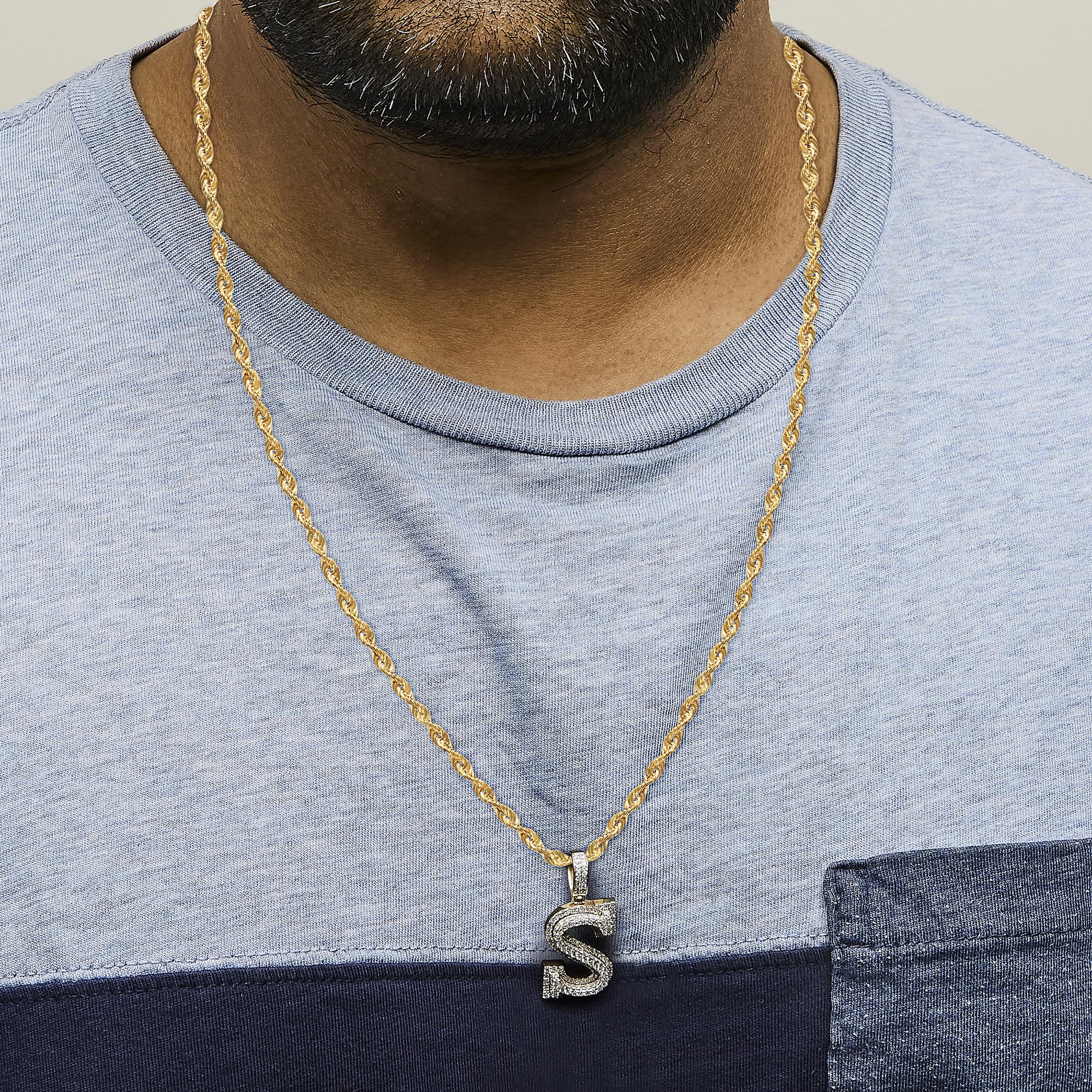 Men's 10K Yellow Gold 1 5/8 Cttw Letter S Initial Pendant Necklace
