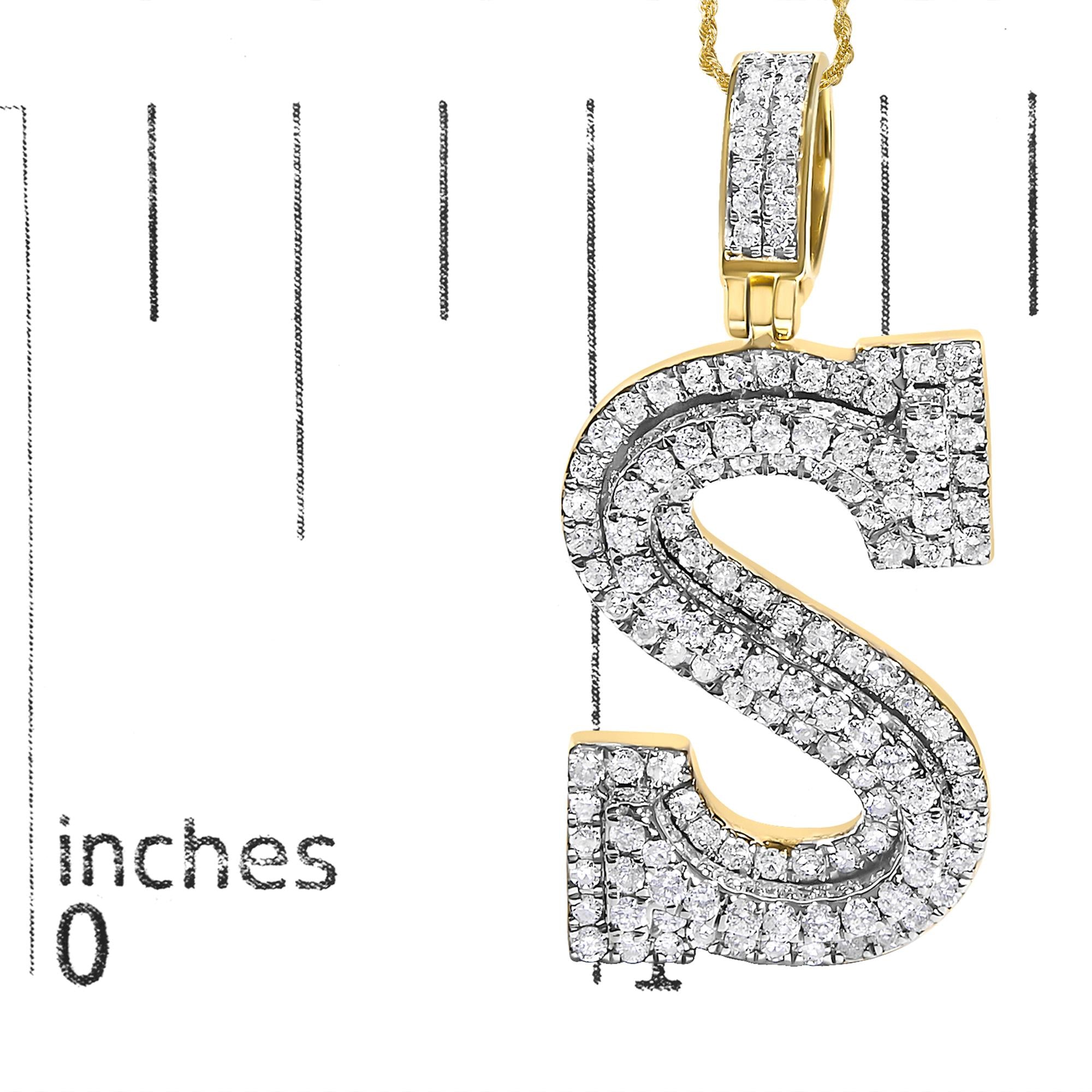Men's 10K Yellow Gold 1 5/8 Cttw Letter S Initial Pendant Necklace