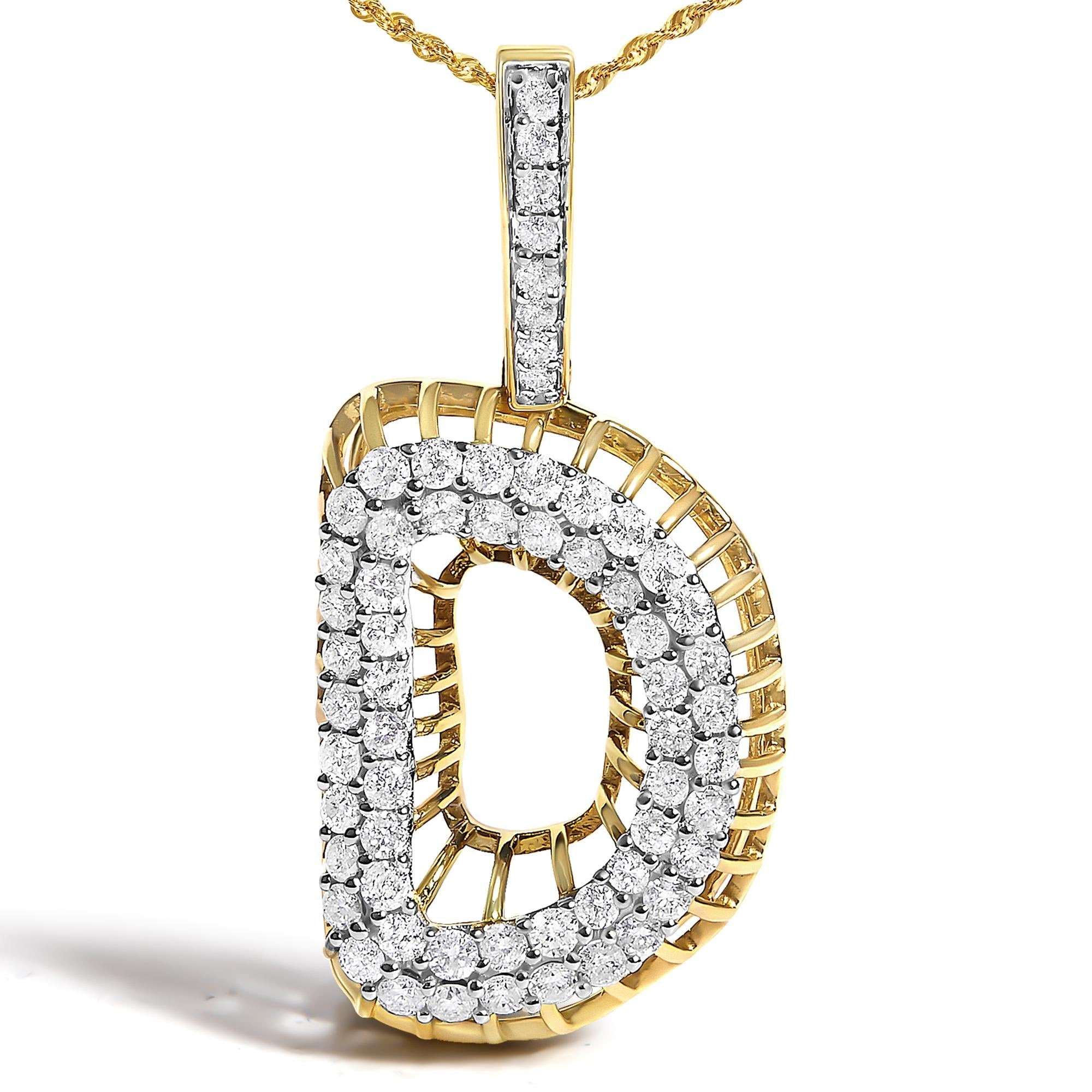 Men's 10K Yellow Gold 1 1/5 Cttw Diamond Letter D Initial Pendant Necklace