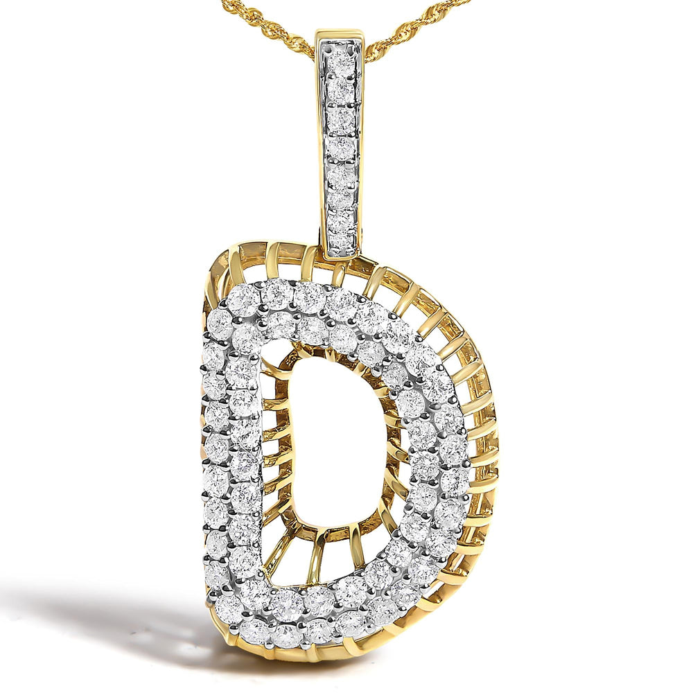 Men's 10K Yellow Gold 1 1/5 Cttw Diamond Letter D Initial Pendant Necklace