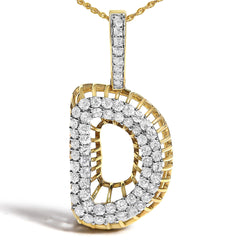 Men's 10K Yellow Gold 1 1/5 Cttw Diamond Letter D Initial Pendant Necklace
