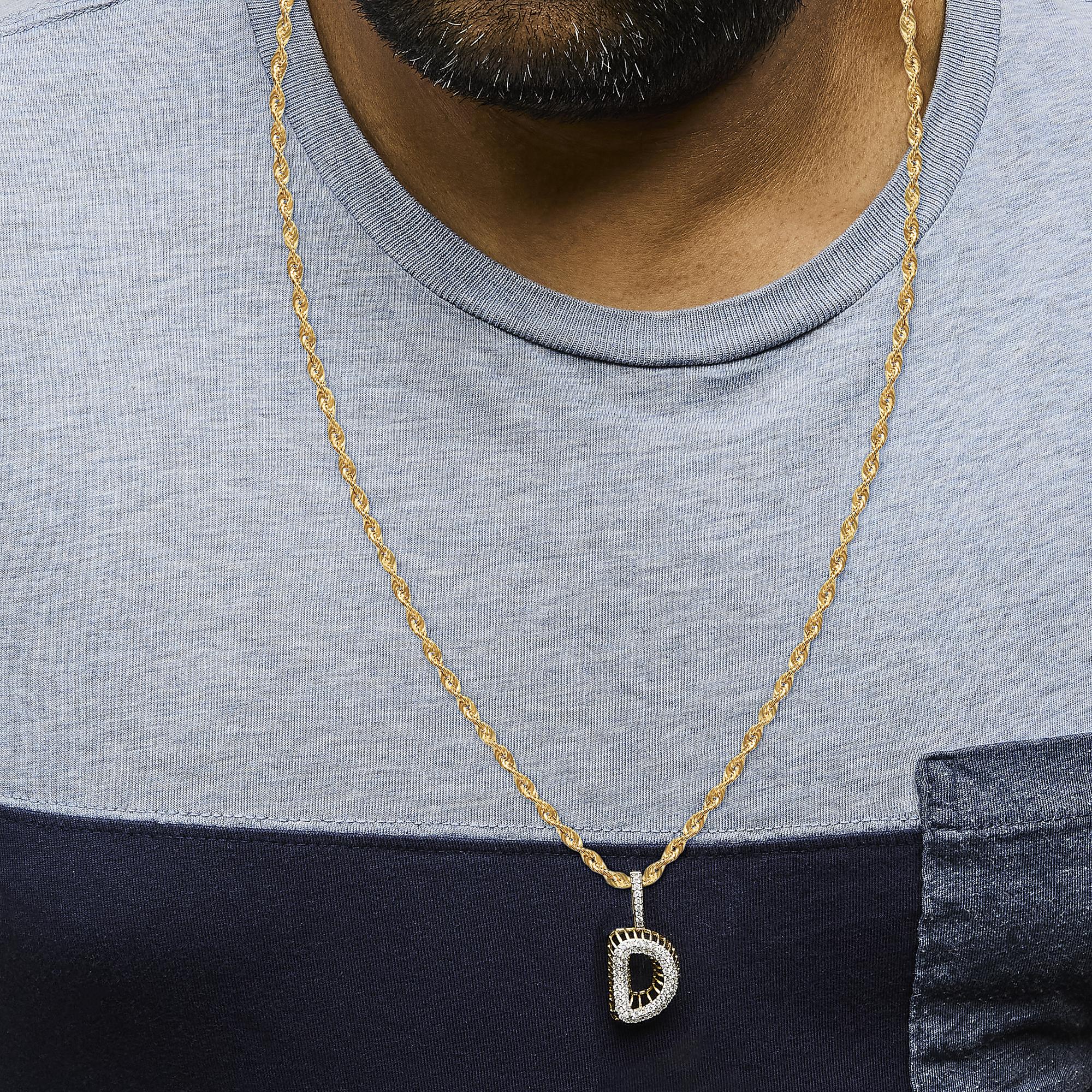 Men's 10K Yellow Gold 1 1/5 Cttw Diamond Letter D Initial Pendant Necklace
