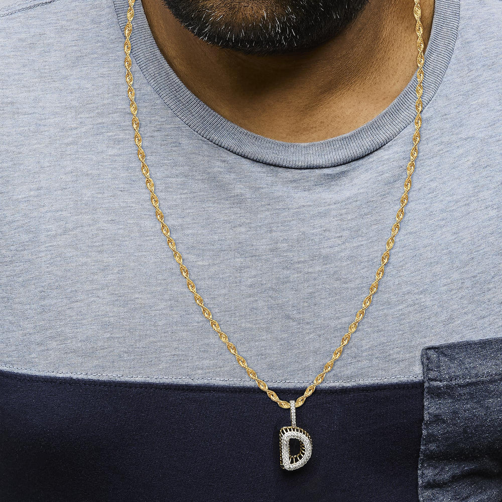 Men's 10K Yellow Gold 1 1/5 Cttw Diamond Letter D Initial Pendant Necklace