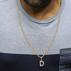 Men's 10K Yellow Gold 1 1/5 Cttw Diamond Letter D Initial Pendant Necklace