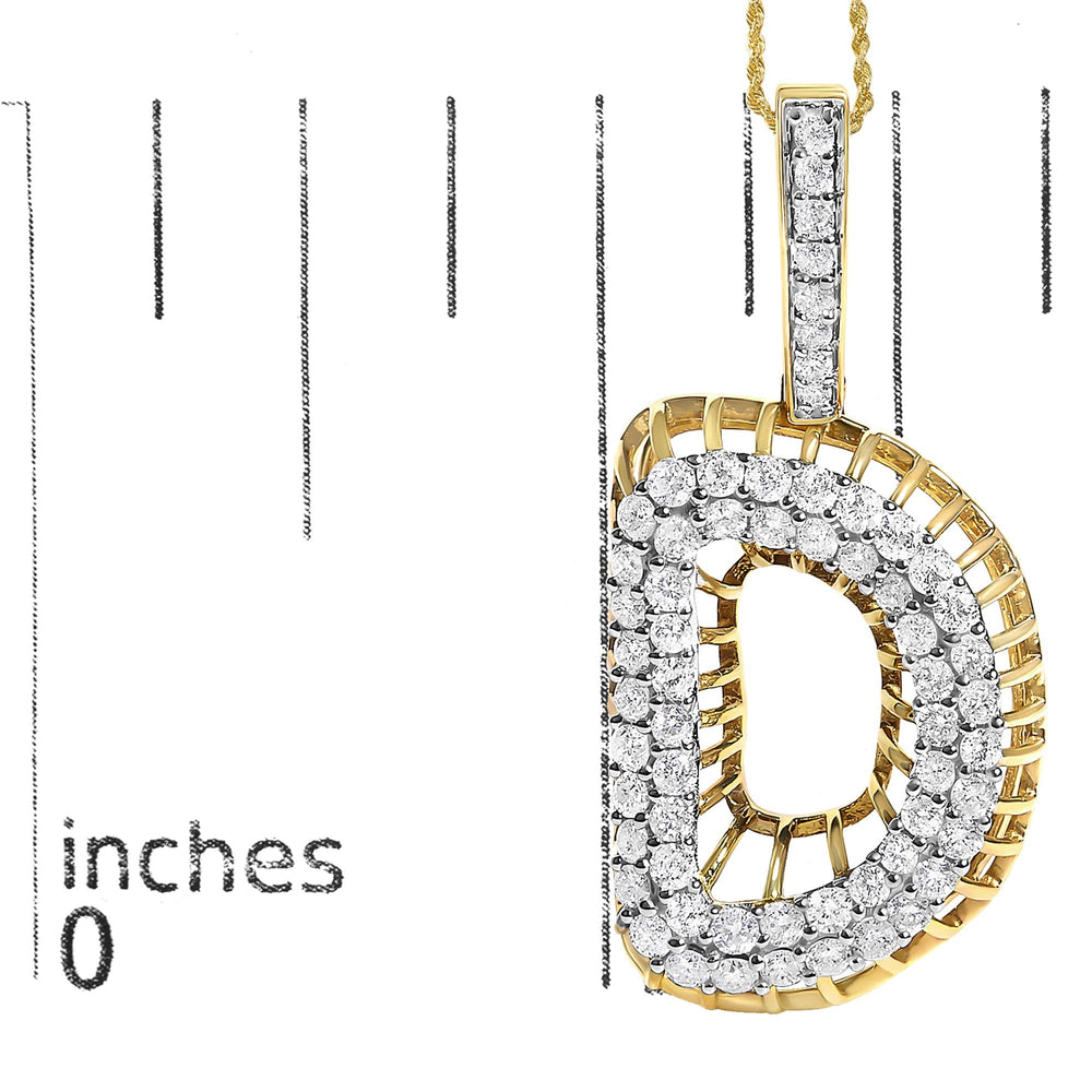 Men's 10K Yellow Gold 1 1/5 Cttw Diamond Letter D Initial Pendant Necklace