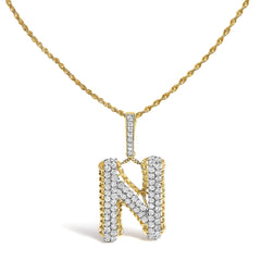 Men's 10K Yellow Gold 1 1/2 Cttw Diamond Letter N Initial Pendant Necklace