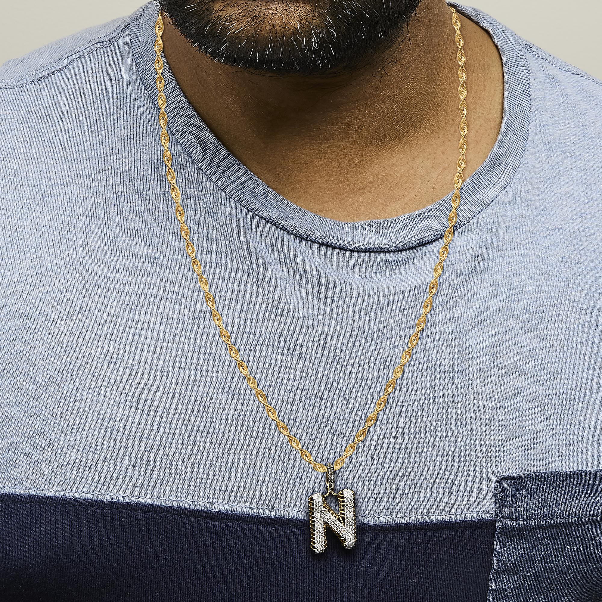 Men's 10K Yellow Gold 1 1/2 Cttw Diamond Letter N Initial Pendant Necklace
