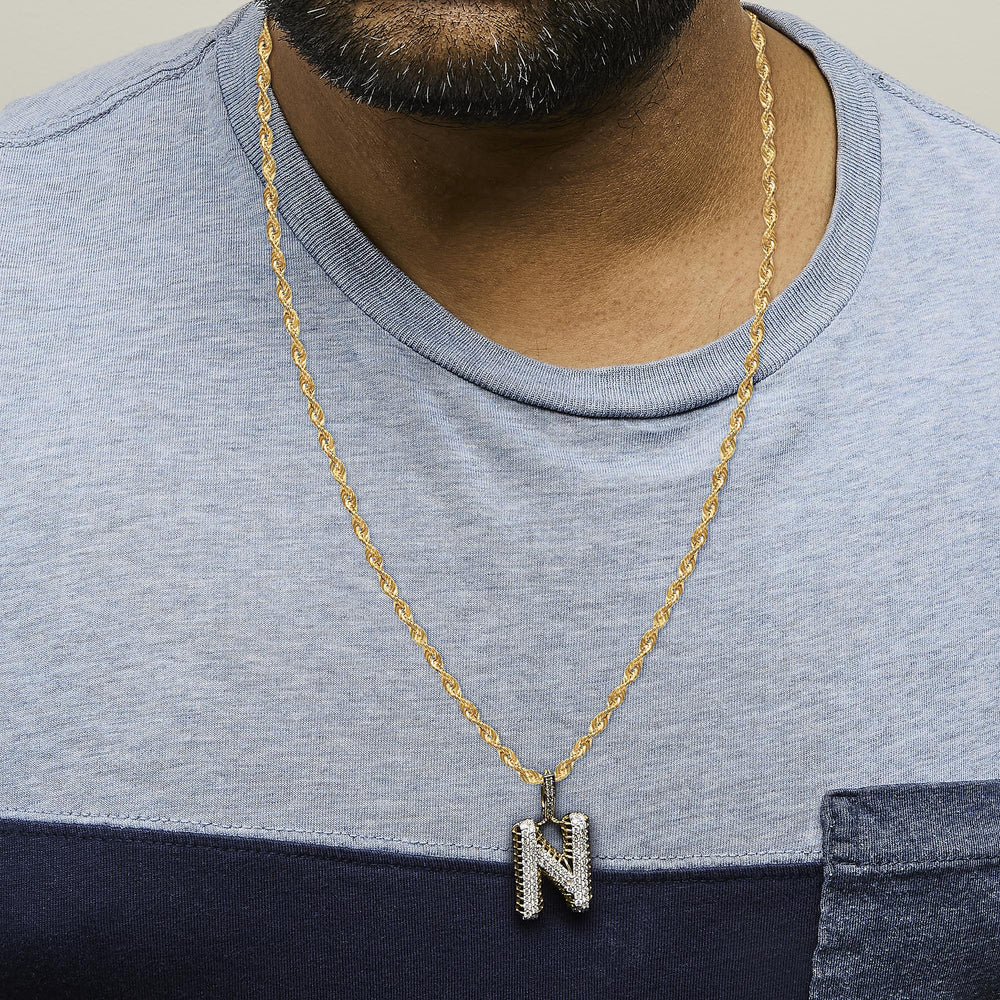 Men's 10K Yellow Gold 1 1/2 Cttw Diamond Letter N Initial Pendant Necklace