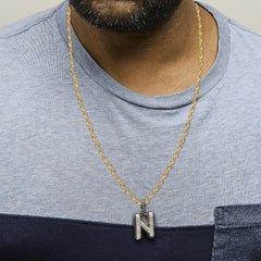 Men's 10K Yellow Gold 1 1/2 Cttw Diamond Letter N Initial Pendant Necklace