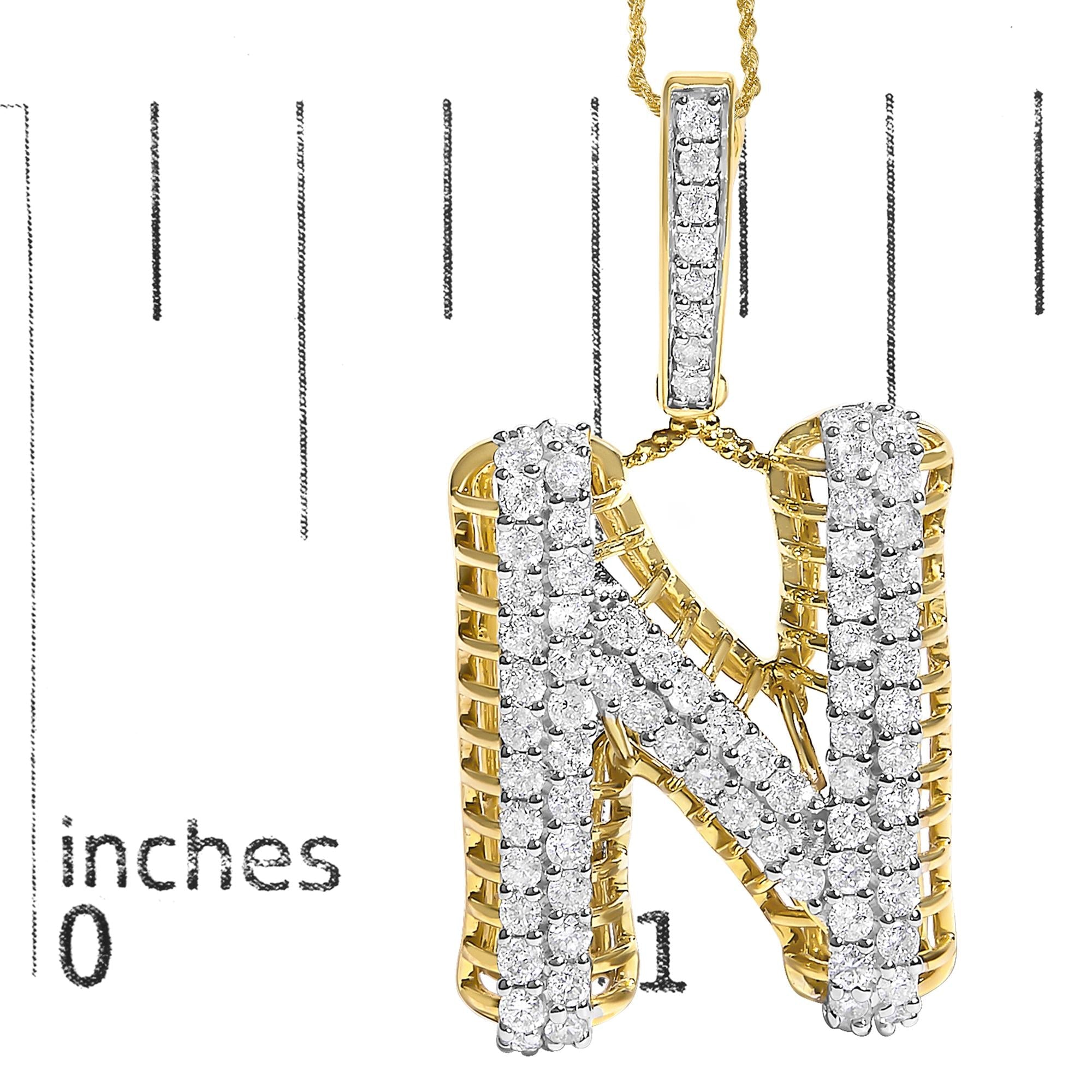 Men's 10K Yellow Gold 1 1/2 Cttw Diamond Letter N Initial Pendant Necklace