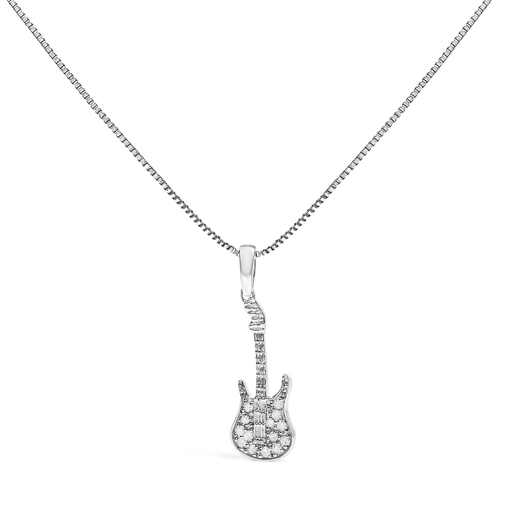 .925 Sterling Silver 1/10 Cttw Diamond Studded Guitar Pendant Necklace (I-J Color, I2-I3 Clarity) - 18" Inches