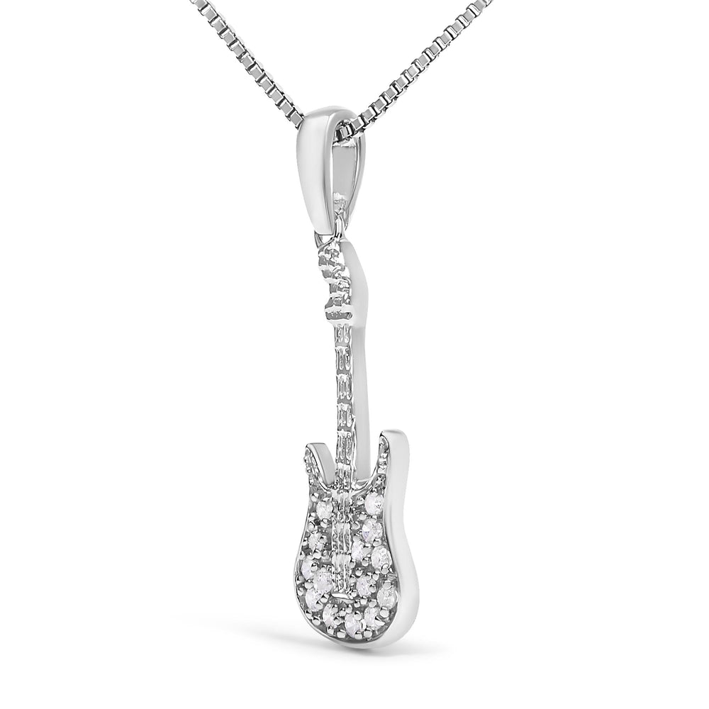 .925 Sterling Silver 1/10 Cttw Diamond Studded Guitar Pendant Necklace (I-J Color, I2-I3 Clarity) - 18" Inches