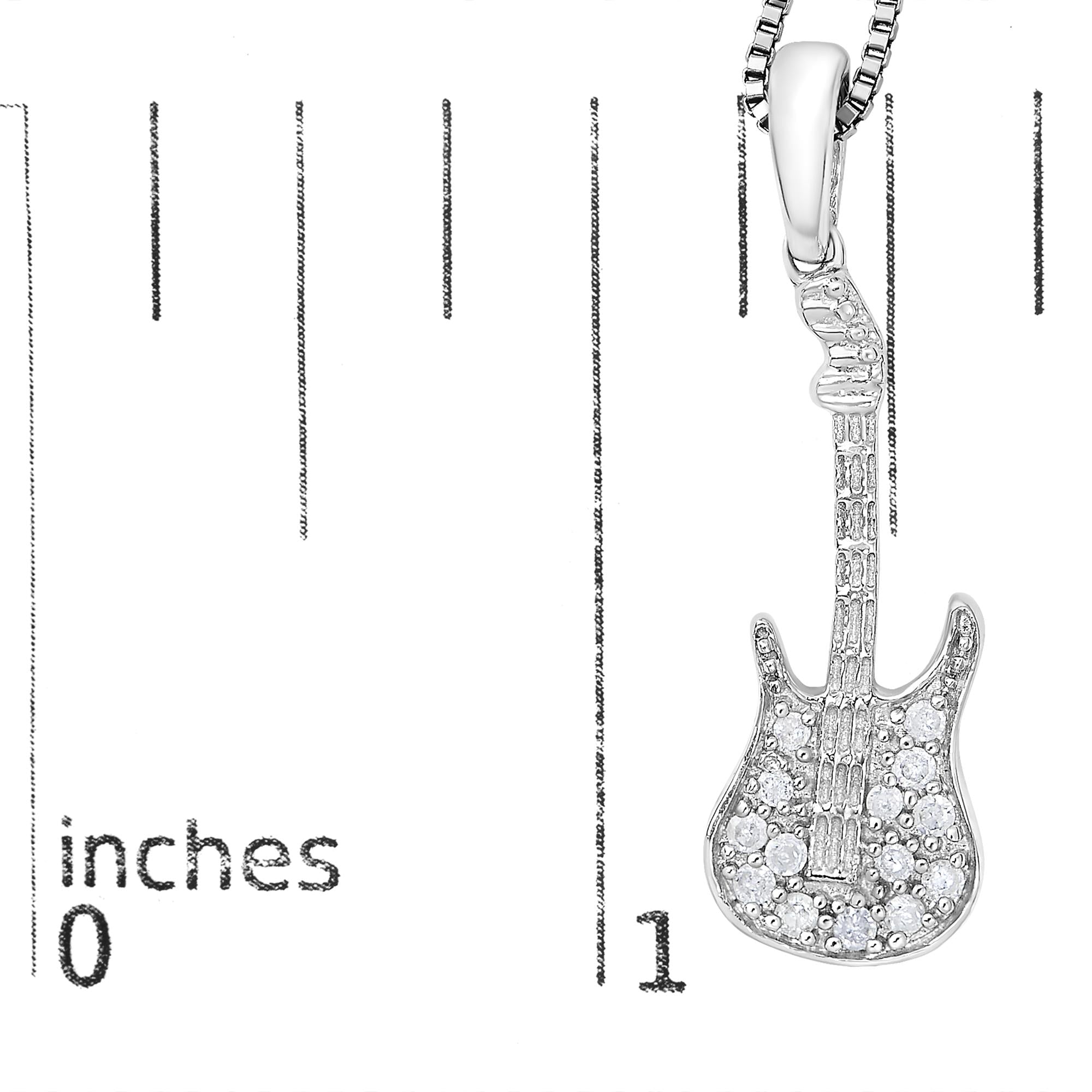 .925 Sterling Silver 1/10 Cttw Diamond Studded Guitar Pendant Necklace (I-J Color, I2-I3 Clarity) - 18" Inches
