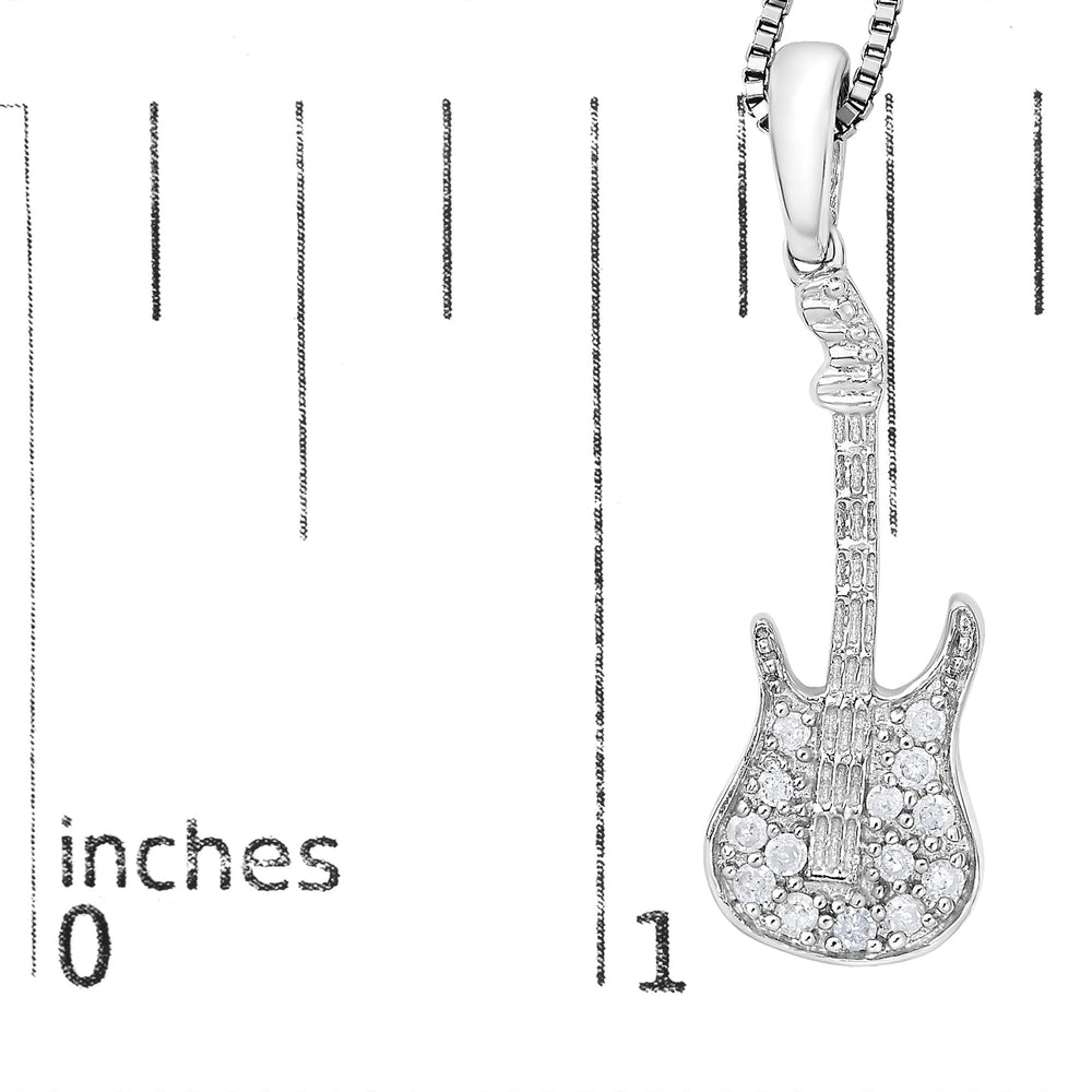 .925 Sterling Silver 1/10 Cttw Diamond Studded Guitar Pendant Necklace (I-J Color, I2-I3 Clarity) - 18" Inches