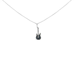 925 Sterling Silver 1/10 Cttw Treated  Diamond Guitar 18" Pendant Necklace (Blue Color, I2-I3 Clarity)
