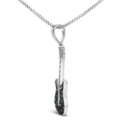 925 Sterling Silver 1/10 Cttw Treated  Diamond Guitar 18" Pendant Necklace (Blue Color, I2-I3 Clarity)
