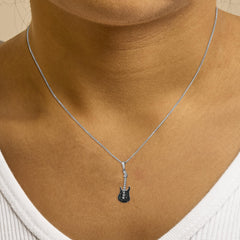 925 Sterling Silver 1/10 Cttw Treated  Diamond Guitar 18" Pendant Necklace (Blue Color, I2-I3 Clarity)