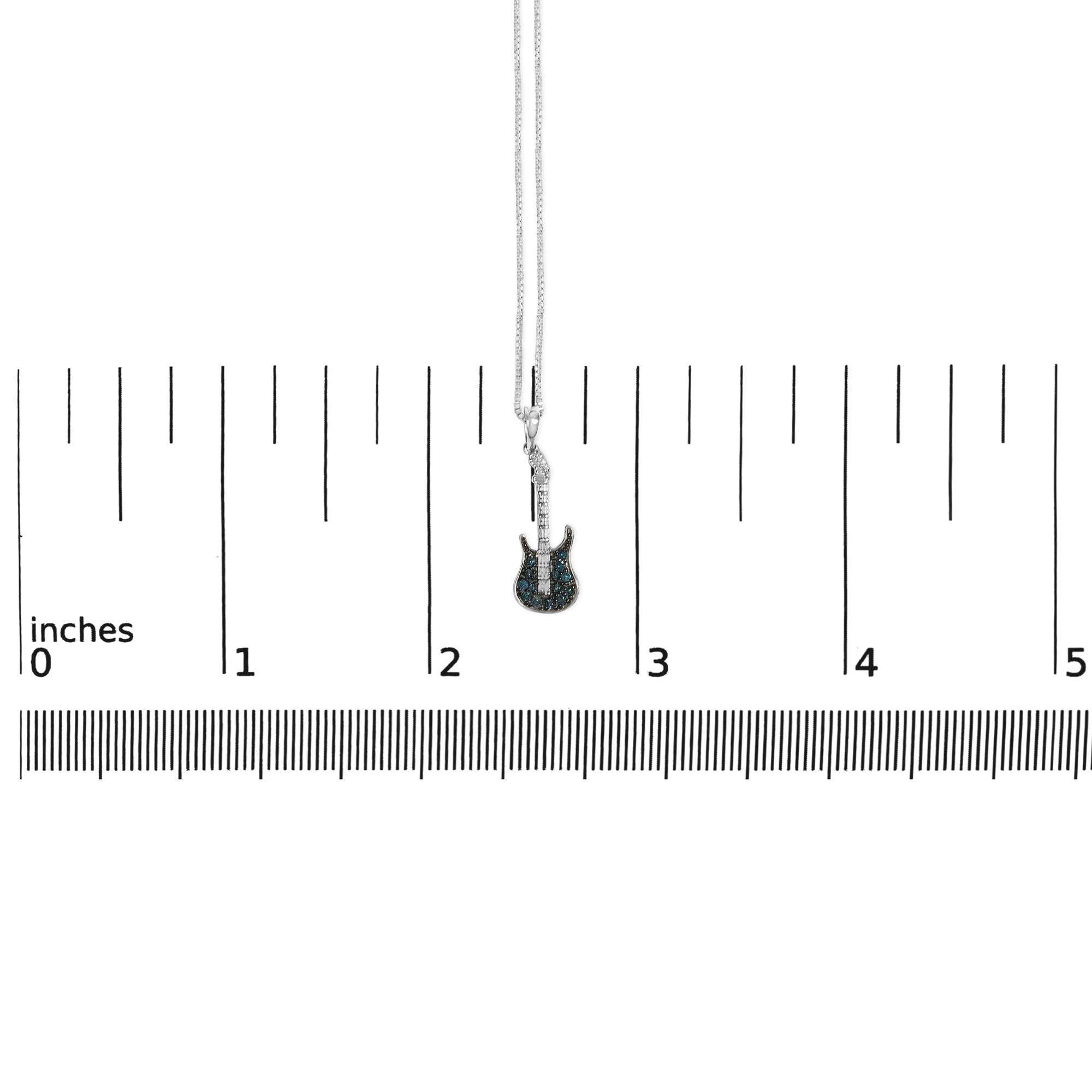 925 Sterling Silver 1/10 Cttw Treated  Diamond Guitar 18" Pendant Necklace (Blue Color, I2-I3 Clarity)