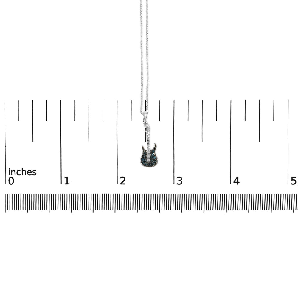 925 Sterling Silver 1/10 Cttw Treated  Diamond Guitar 18" Pendant Necklace (Blue Color, I2-I3 Clarity)