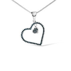 925 Sterling Silver 1/3ct TDW  Blue Treated  Diamond Heart Pendant Necklace