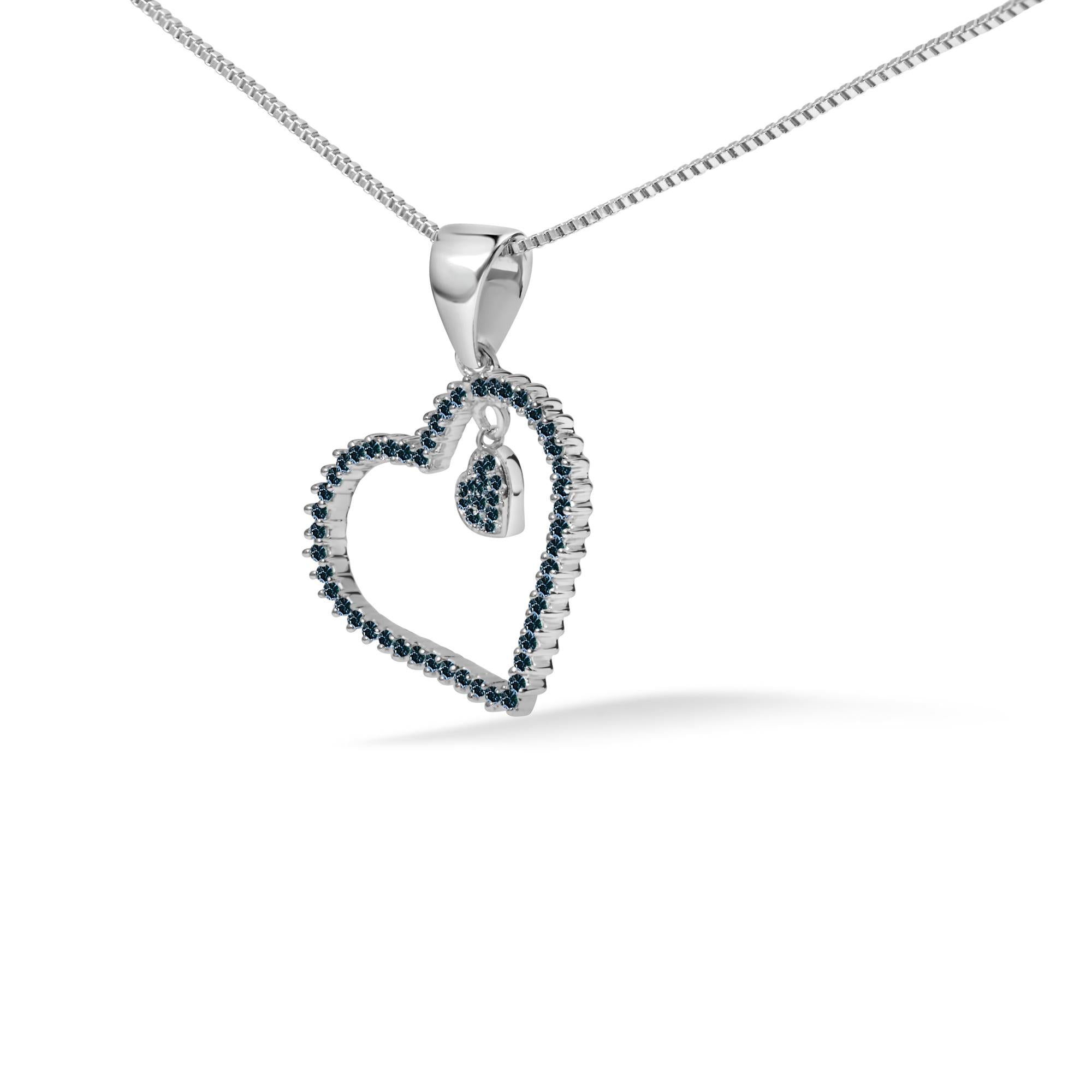 925 Sterling Silver 1/3ct TDW  Blue Treated  Diamond Heart Pendant Necklace