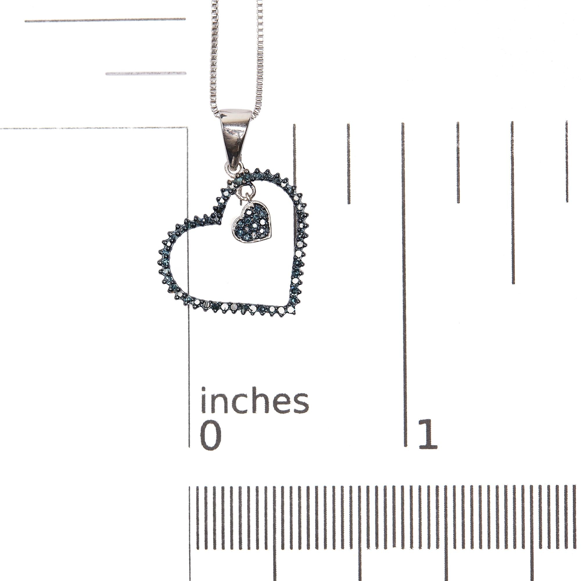 925 Sterling Silver 1/3ct TDW  Blue Treated  Diamond Heart Pendant Necklace