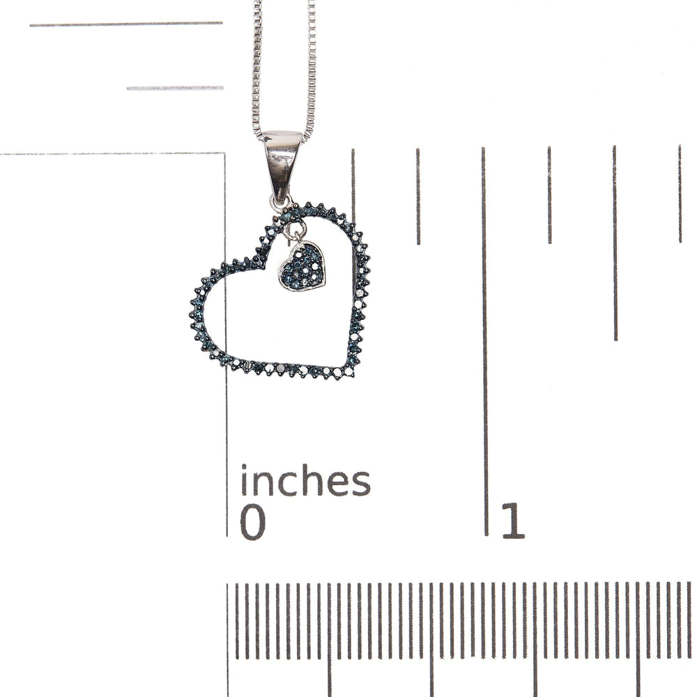 925 Sterling Silver 1/3ct TDW  Blue Treated  Diamond Heart Pendant Necklace