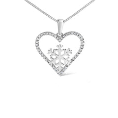 925 Sterling Silver 1/10ct TDW Diamond Heart Pendant Necklace 18"