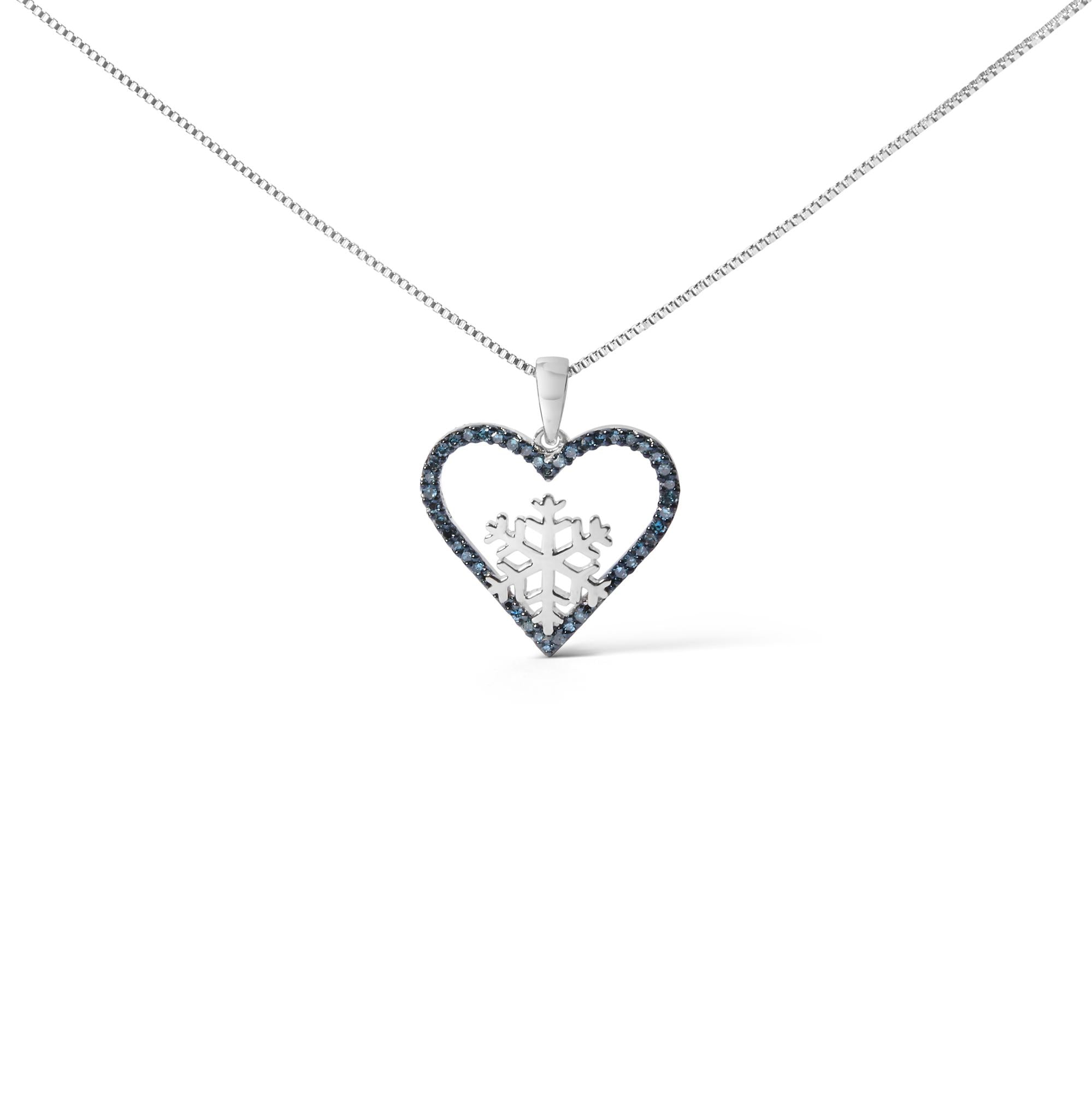 925 Sterling Silver 1/10ct TDW  Blue Treated  Diamond Heart Pendant Necklace