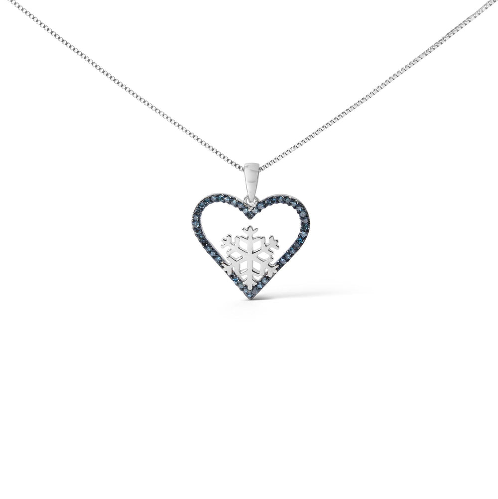 925 Sterling Silver 1/10ct TDW  Blue Treated  Diamond Heart Pendant Necklace