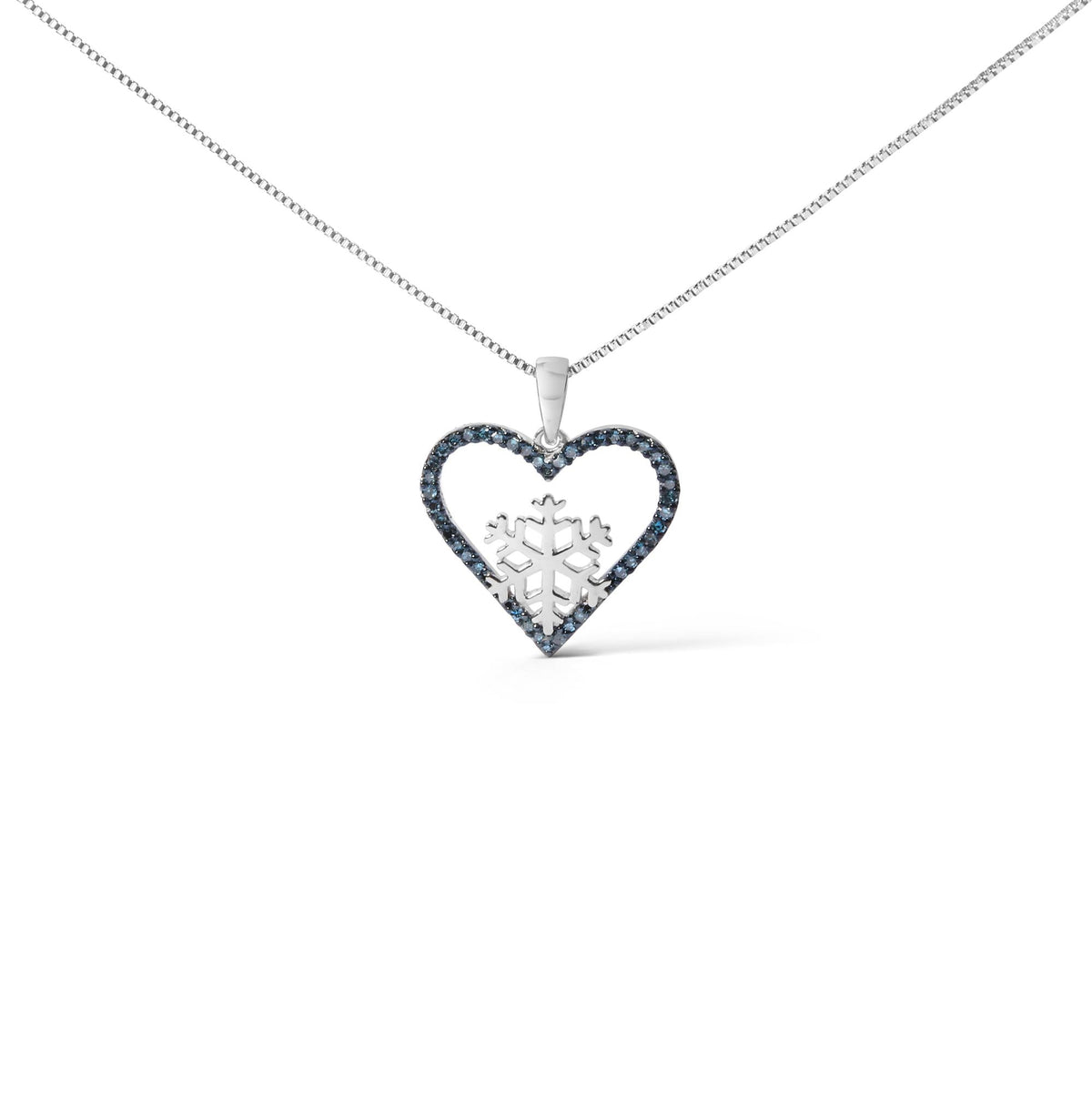 925 Sterling Silver 1/10ct TDW  Blue Treated  Diamond Heart Pendant Necklace