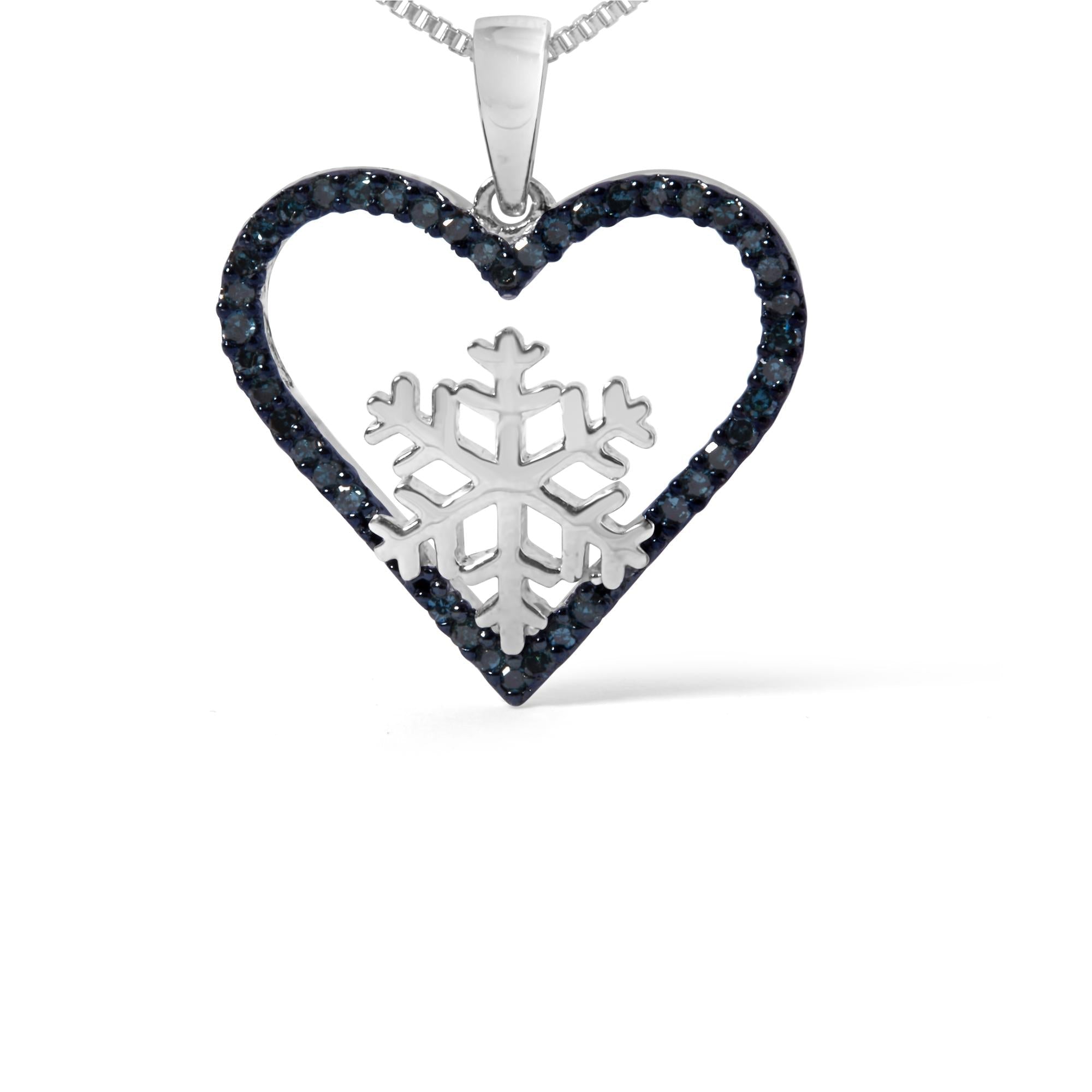 925 Sterling Silver 1/10ct TDW  Blue Treated  Diamond Heart Pendant Necklace
